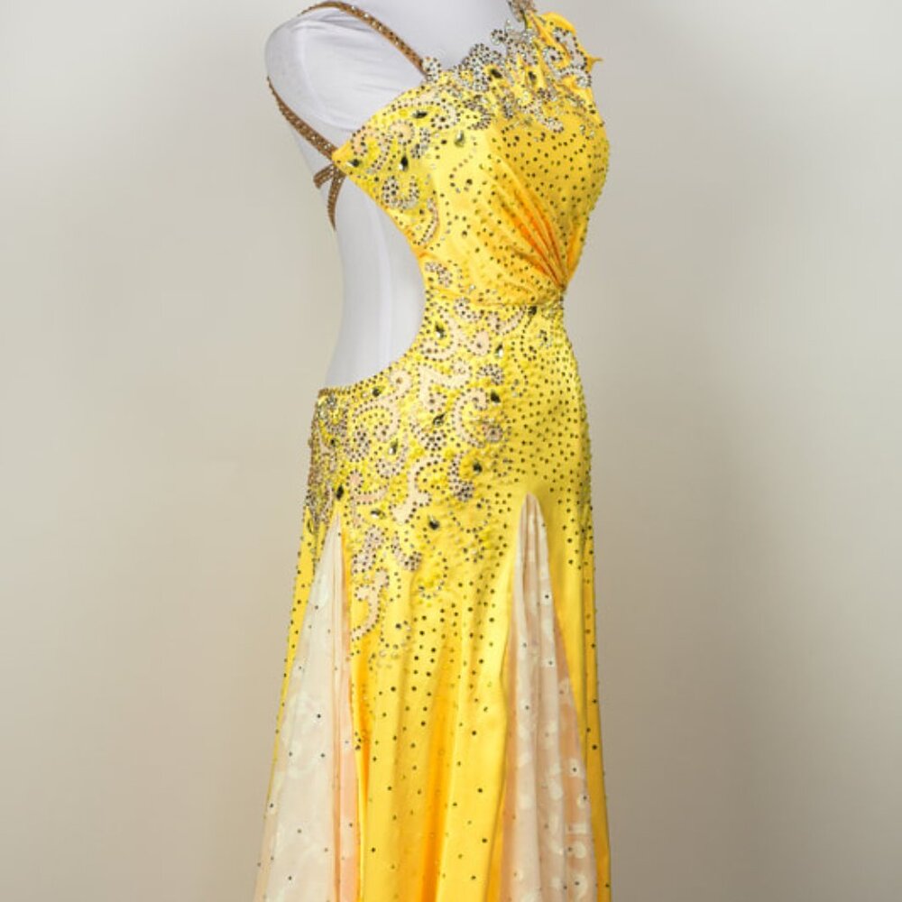 CBE Couture Ballroom Smooth dance competition dress Yellow